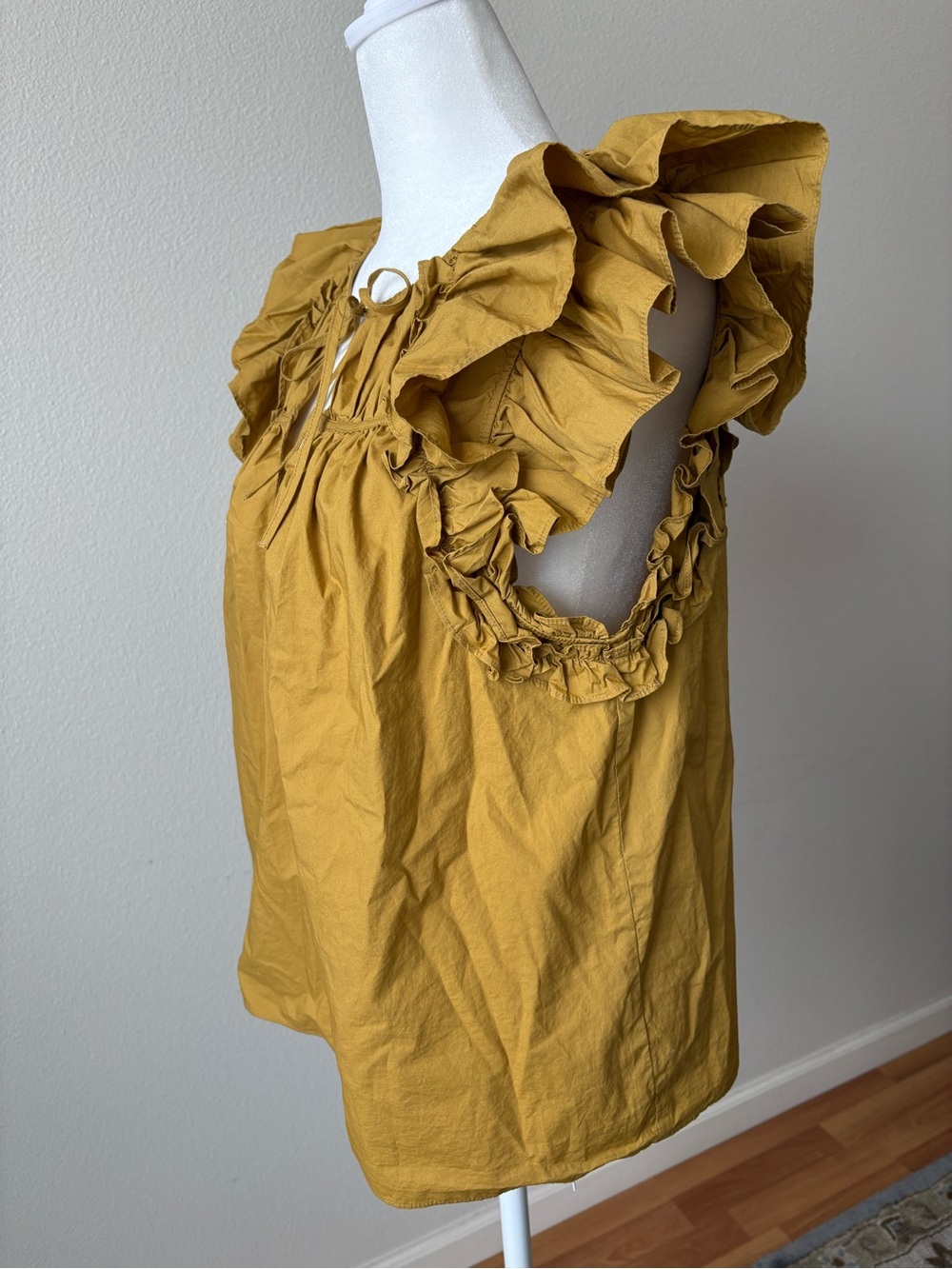 Ulla Johnson Mustard Ruffle Sleeve Tie-Neck Blouse 10 - Picture 3 of 7